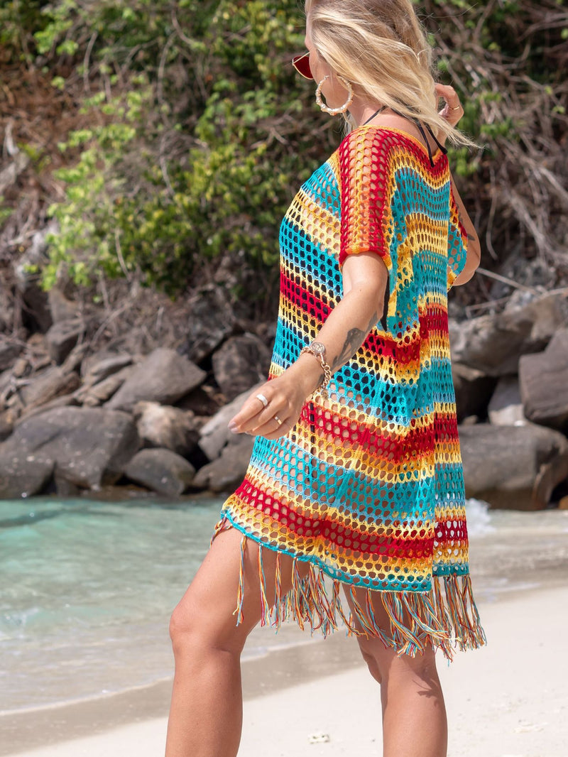 Sexy Hollow Colorful Fringe Resort Bikini Cover Up Wholesale Beachwear