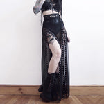 Dark Style Sexy See-Through Mesh Stitching High Waist Slit Skirt Wholesale Women Bottoms