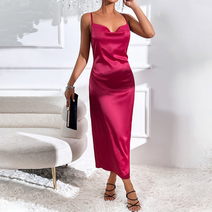 Sexy Slim Fit Backless Satin Sling Dress Wholesale Dresses