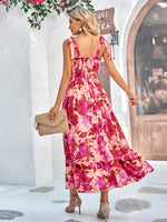 Floral Print Tie-Up Waist Strappy Long Dress Wholesale Dresses