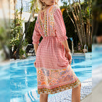 Sexy V Neck Print Boho Clothing Wholesale Short Sleeve Loose Swing Vacation Bohemian Dress For Women