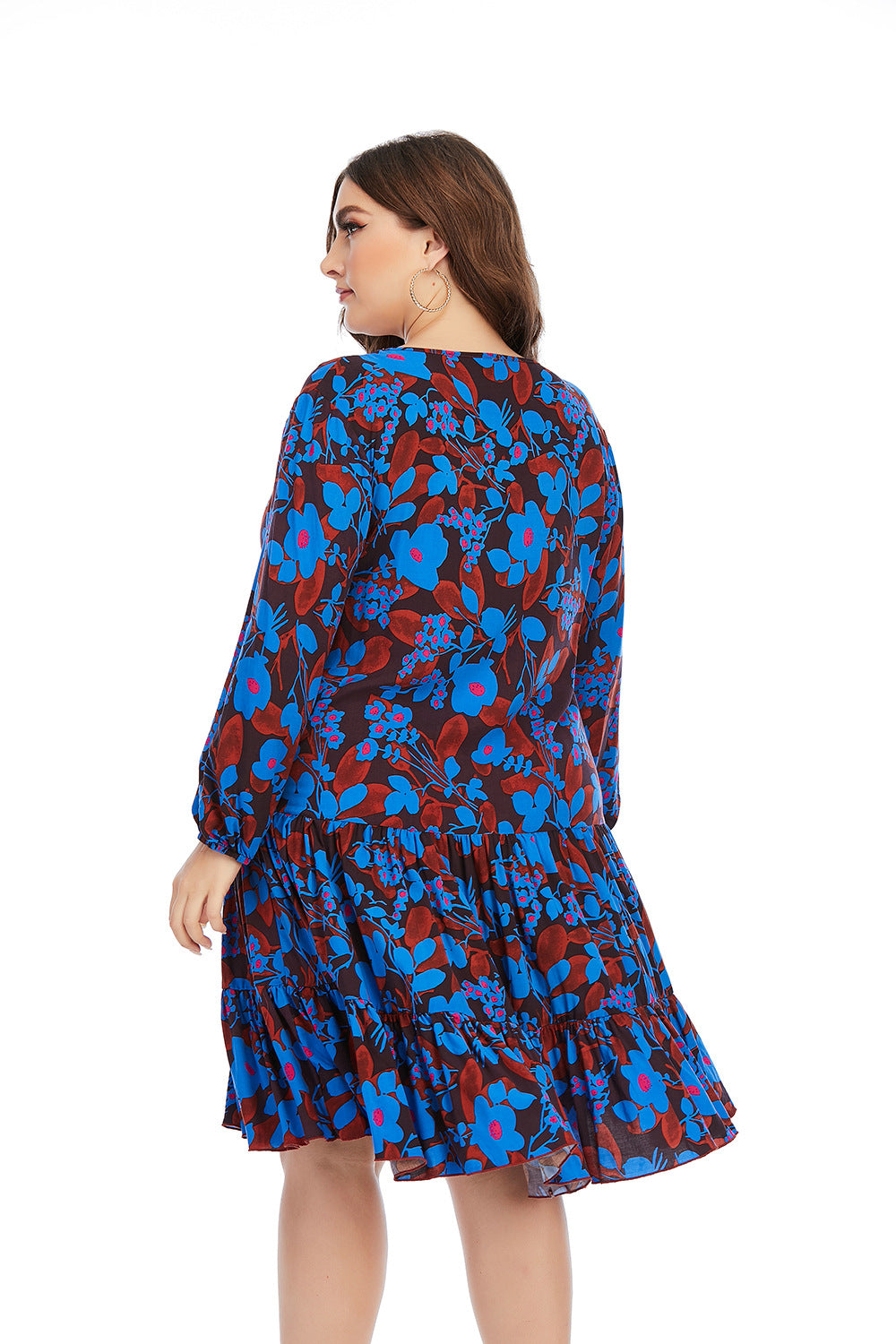 Casual Floral Swing Dress Loose Long Sleeve Dresses Wholesale Plus Size Clothing