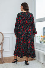 Floral Print Long Sleeve V Neck Wholesale Plus Size Dresses