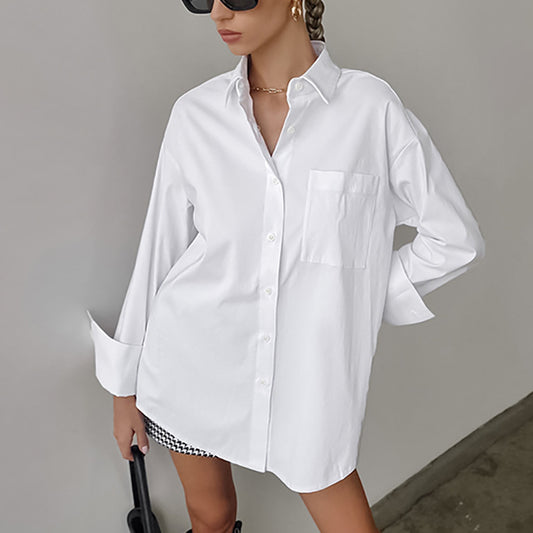 Simple Oversize Boyfriend Style Long White Shirt Casual Commuting Wholesale Women'S Tops