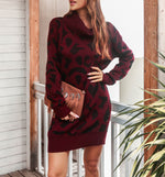 Turtleneck Long Sleeve Pullover Knitted Dress Wholesale Clothing