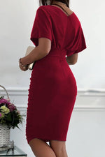 Plunge Neck Solid Color Tight Mid-Length Bag Hip Wrap Dresses Wholesale Clothing For Women