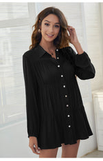 Solid Color Lapel Collar V Neck Button Down Wholesale Shirts Blouses For Women