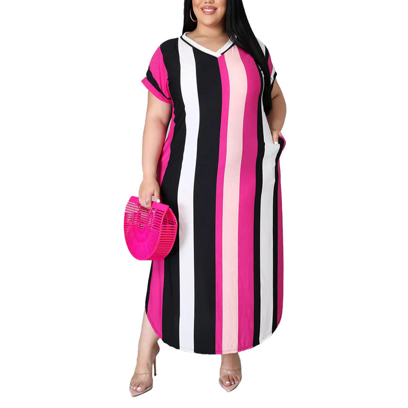 Split Hem Striped Plus Size Maxi Dress