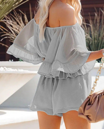 Flare Sleeve Off Shoulder Sexy Chiffon Rompers Wholesale Jumpsuits
