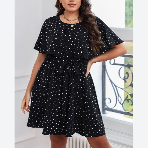 Polka Dot Print Short Sleeve Round Neck Wholesale Plus Size Dresses