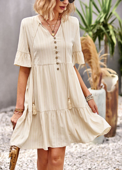 Short Sleeve Casual Solid Color Swing Ruffled Dress Wholesale Dresses