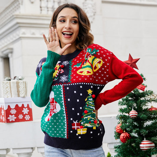 Winter Christmas Crew Neck Long Sleeve Christmas Print Sweater Wholesale