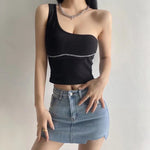Fahion Sexy Sloping Shoulders Irregular Backless Camisole Wholesale Crop Tops