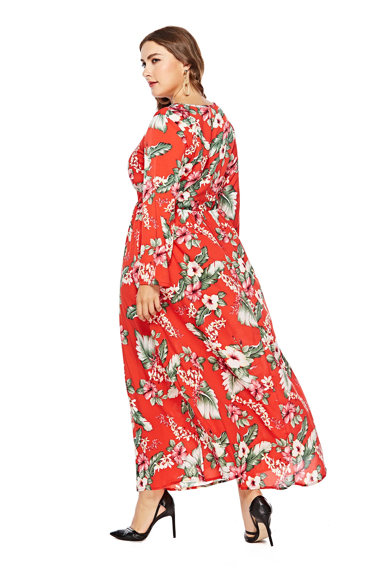 Swing Chiffon Women Curvy Floral Dress Wholesale Maxi Dresses