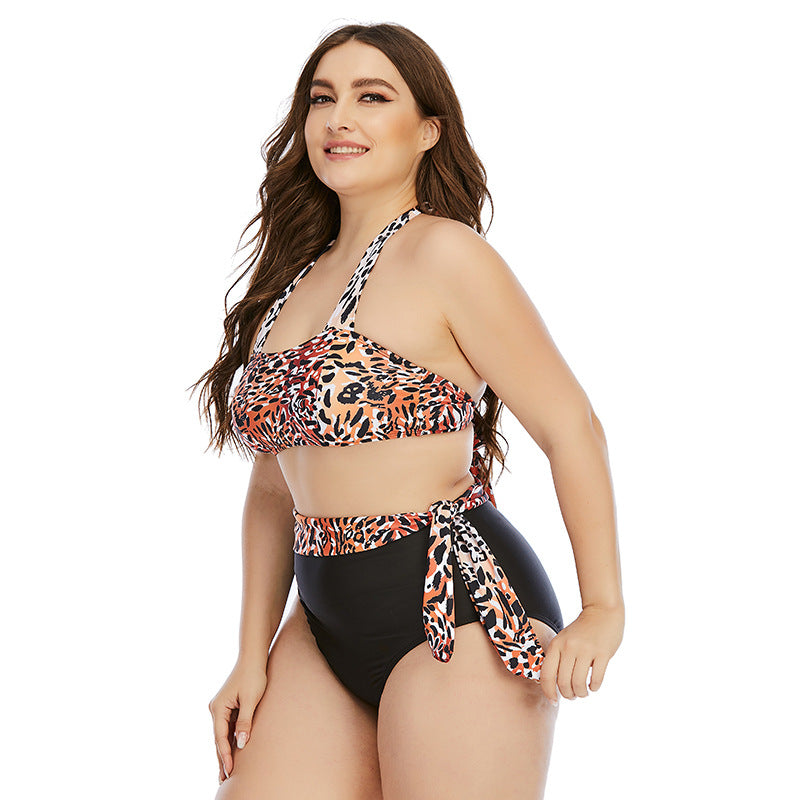 Leopard Print Women Wholesale Plus Size Swimwear Two Piece Set Swimsuit