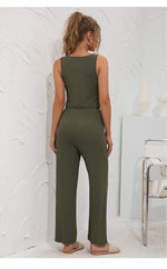Loose Tank Tops & Wide Leg Pants Solid Color Casual Suits Wholesale Womens 2 Piece Sets