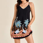 Tropical Print Open Back Plunge Neck Sling A-Line Dress Resort Sundresses Wholesale Dresses