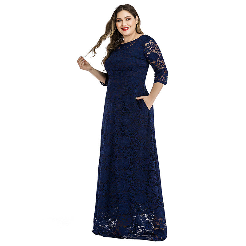 Elegant Backless 3/4 Sleeve Curvy Maxi Dresses Wholesale Plus Size Clothing