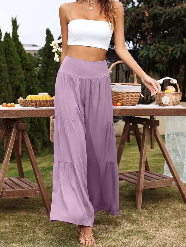 Cotton Linen Casual High Waist Women Wide Leg Loose Trousers Wholesale Pants