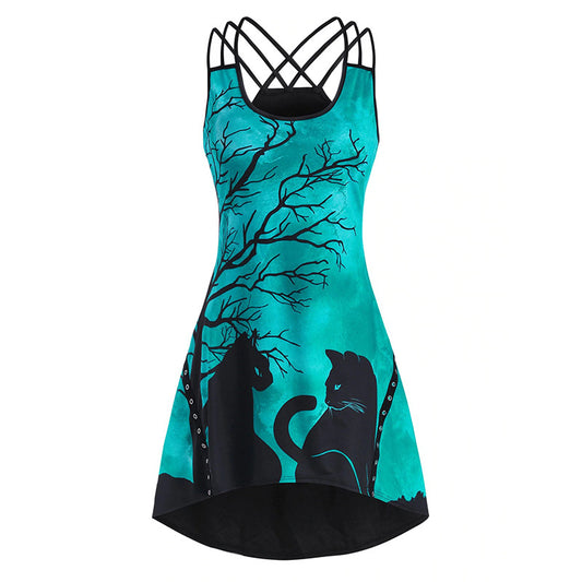 Halloween Cat Trees Print Wholesale Cami Dress