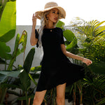 Women Fashion Plain Color Short Sleeve Wholesale Black Dresses Summer