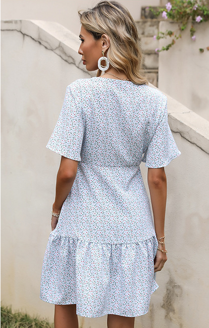 Floral Print Ruffle Sleeve V Neck Wholesale Swing Dresses Summer