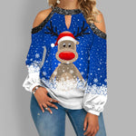 Christmas Print Off Shoulder T-Shirt Wholesale Womens Tops