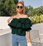 Off-Shoulder Pleated Solid Color Long-Sleeved Layered Blouses Wholesale Women Tops
