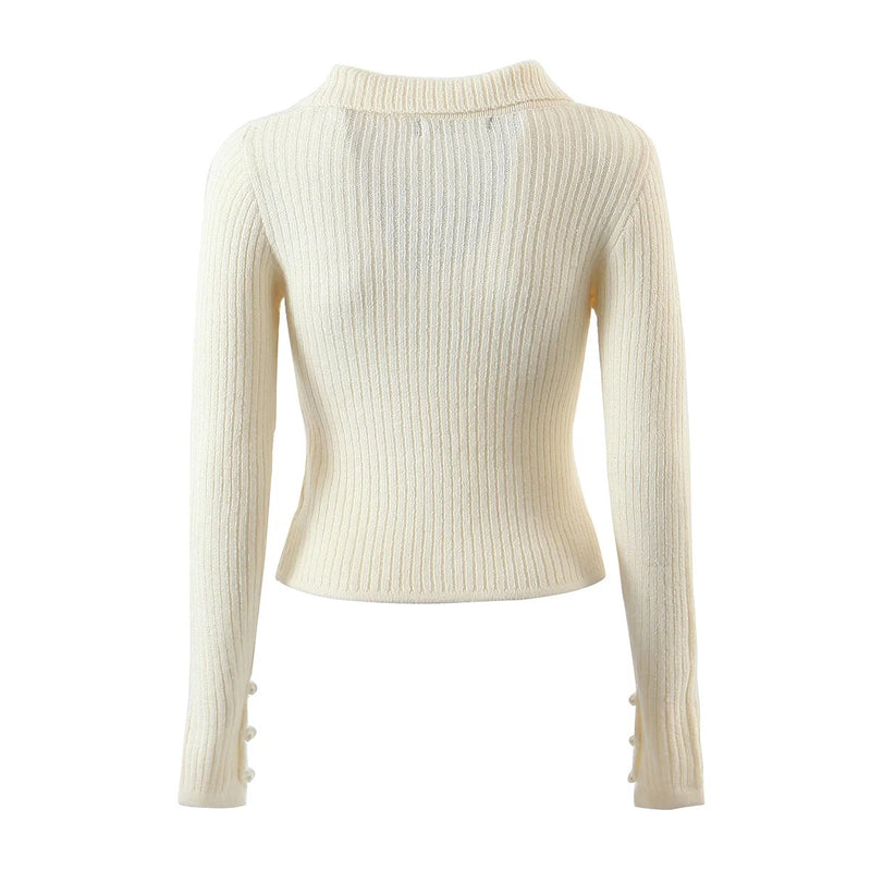 Lapel Bead Knitted Cardigan Long-Sleeved Sweater Wholesale Womens Tops