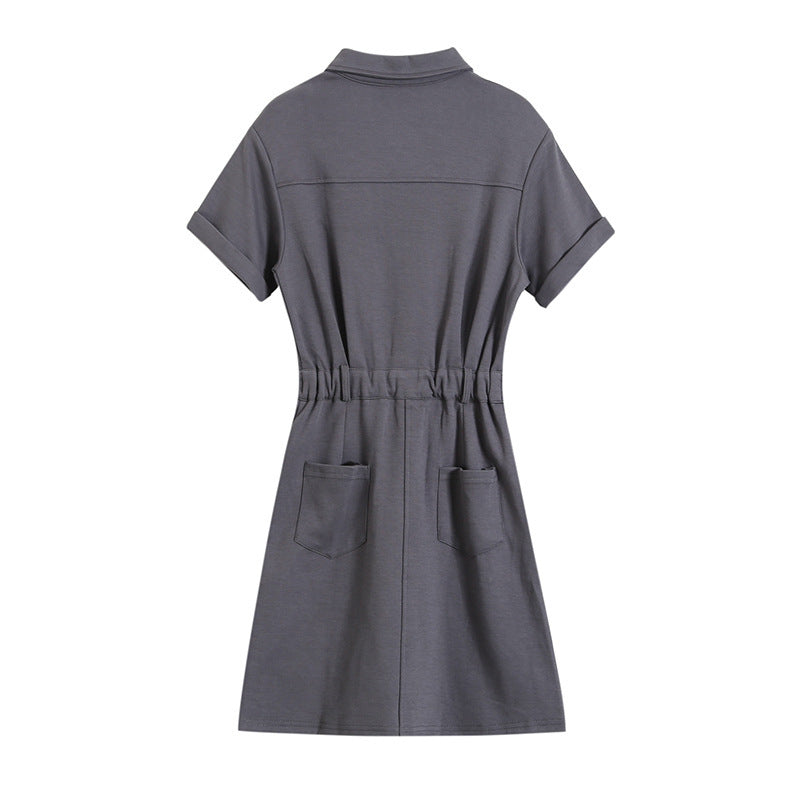 Two-Pocket Lapel Short-Sleeved Button-Down Slim-Fit Casual Dress Wholesale Dresses