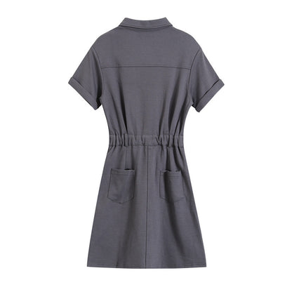 Two-Pocket Lapel Short-Sleeved Button-Down Slim-Fit Casual Dress Wholesale Dresses