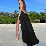 Hollow Out Deep V Jumpsuit Splicing Large Swing Backless Beach Dress Wholesale Dresses
