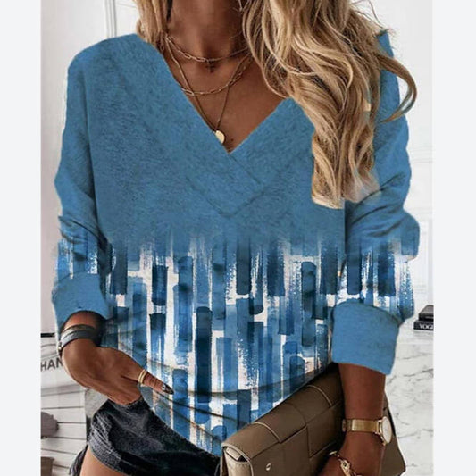 Geometric Print V-Neck Loose Tops Wholesale Womens Sweatshirts