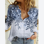 Long Sleeve Gradient Floral Print Womens Shirts Casual Wholesale Blouse