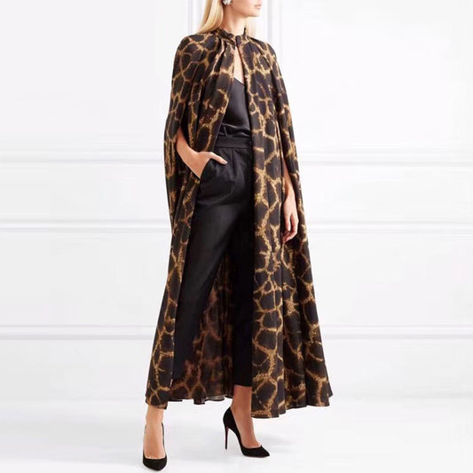 Leopard Print Women'S Maxi Shawl Robe Fashion High Collar Outerwear Wholesale Coats