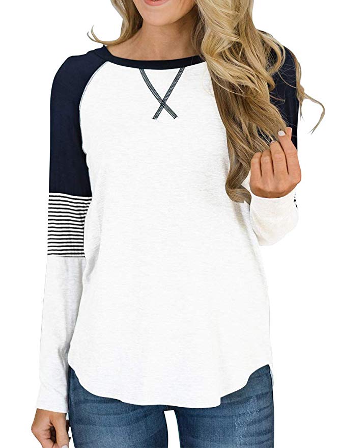 Casual Patchwork Top Loose Crew Neck Wholesale Womens Long Sleeve T Shirts