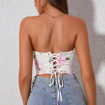 Printed Off-Line Neck Strap Backless Corset Wholesale Womens Tops