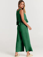 Sleeveless Pleated Vests & Wide-Leg Pants Cotton Linen Suit Wholesale Women'S 2 Piece Sets