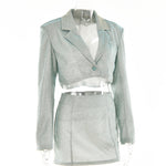 Fashion Solid Color Lapel Long Sleeve Short Blazer High Waist Skirt Set Wholesale Women Clothing