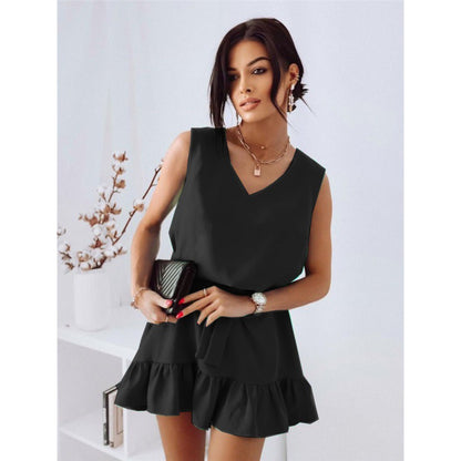 V-Neck Sleeveless Lace-Up Ruffled Swing Tank Dress Wholesale Dresses