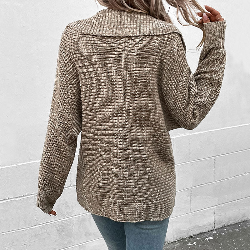 Fashion Knitted Pullover Loose Lapel Sweater Wholesale Womens Tops