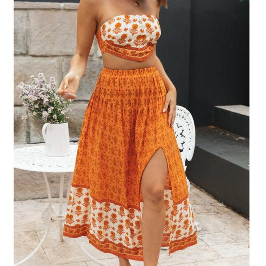 Tube Top Split Long Skirt Wholesale Two Piece Sets