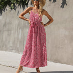 V-Neck Floral Print Lace-Up Resort Sundresses Slit Sling Swing Dress Sexy Wholesale Maxi Dresses