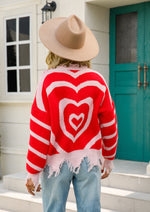 Heart Print V-Neck Tassel Loose Knitwear Wholesale Womens Sweaters