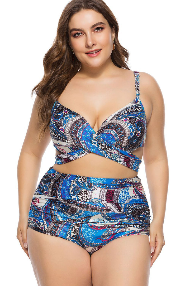 Sexy Split Curve Swimsuit 2pcs Bikini Triangle Printed Plus Size Swimwear Wholesale Vendors