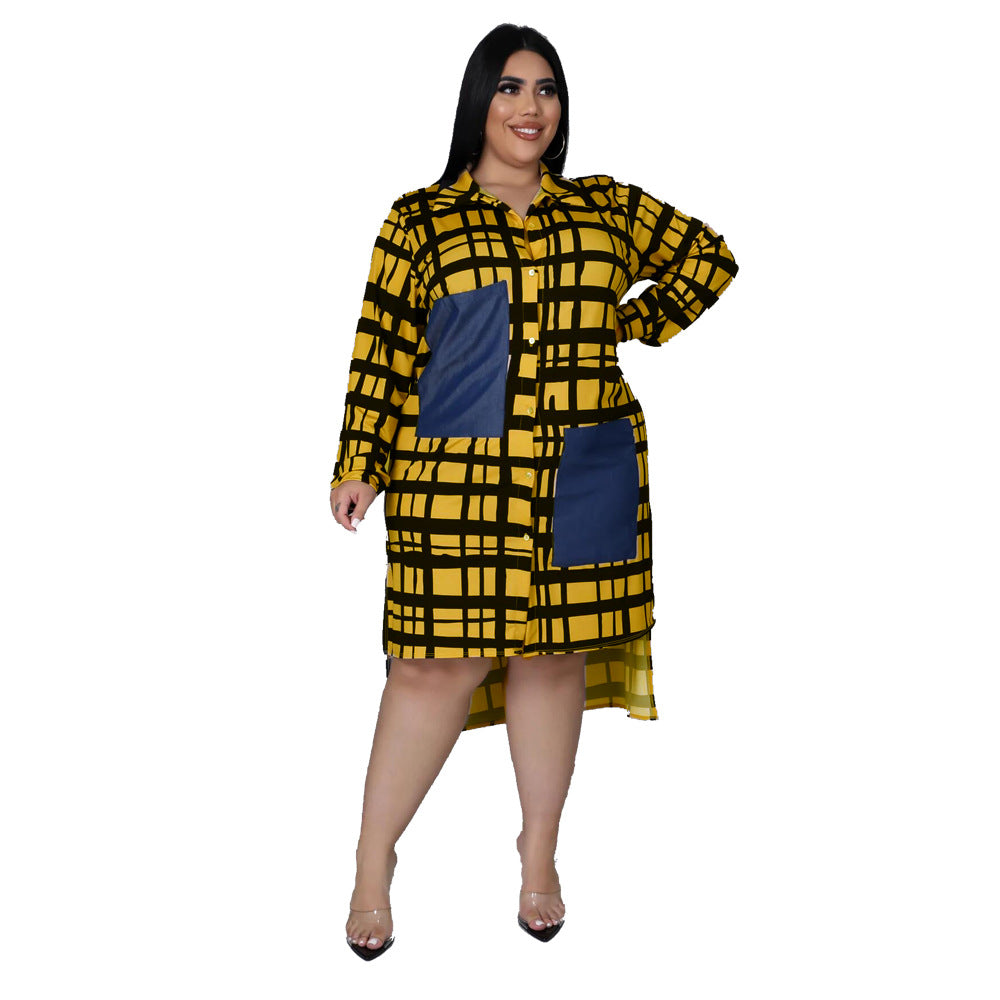 Irregular Plaid Printed Casual Wholesale Plus Size Dresses Fashion Clothing