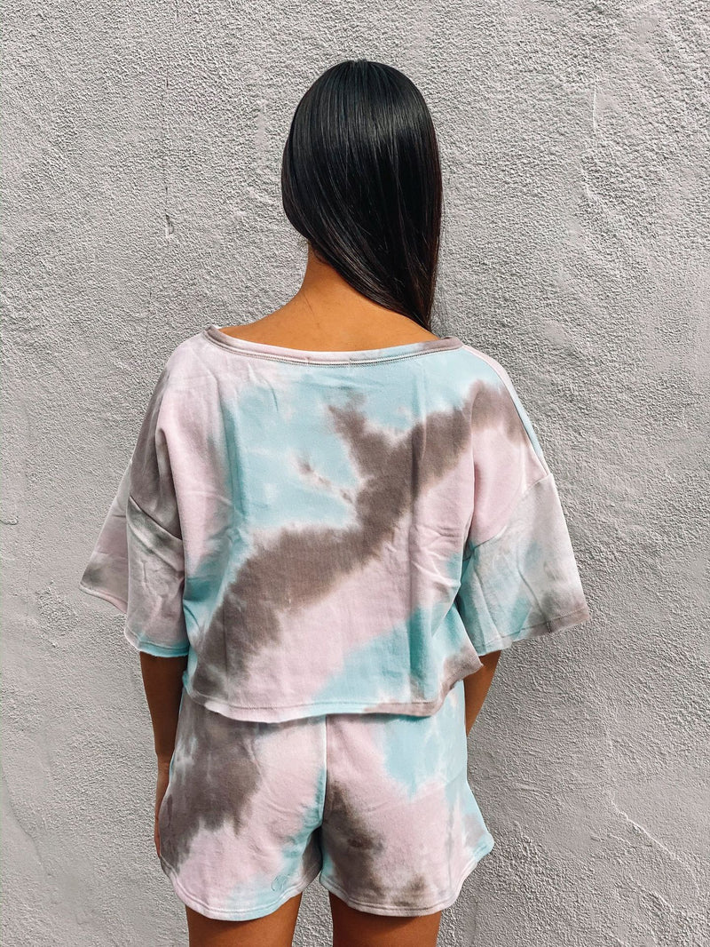 Short Sleeve T Shirts & Shorts Tie Dye Print Homewear Casual Loungewear Wholesale Womens 2 Piece Sets
