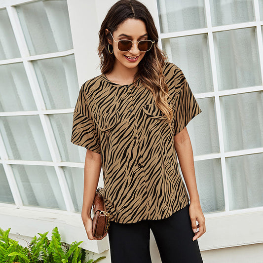 Women's Casual Short Sleeve Leopard Button Wholesale Shirt Blouses Summer