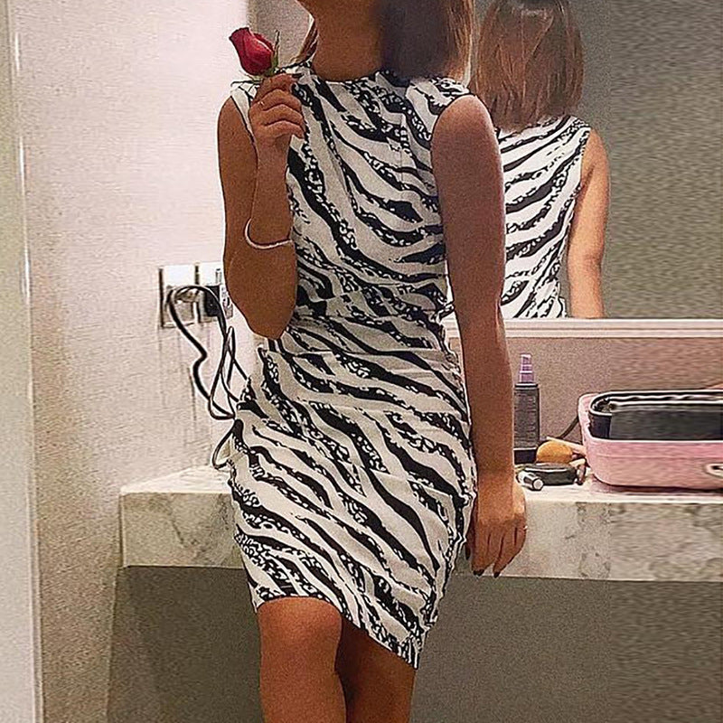 Sleeveless Zebra Print Dresses Wholesale Women Clothing