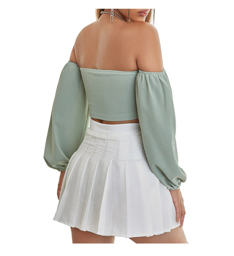 Solid Color Off Shoulder Long-Sleeve Zippered Wholesale Tube Tops Cropped Sexy Womens Clothes